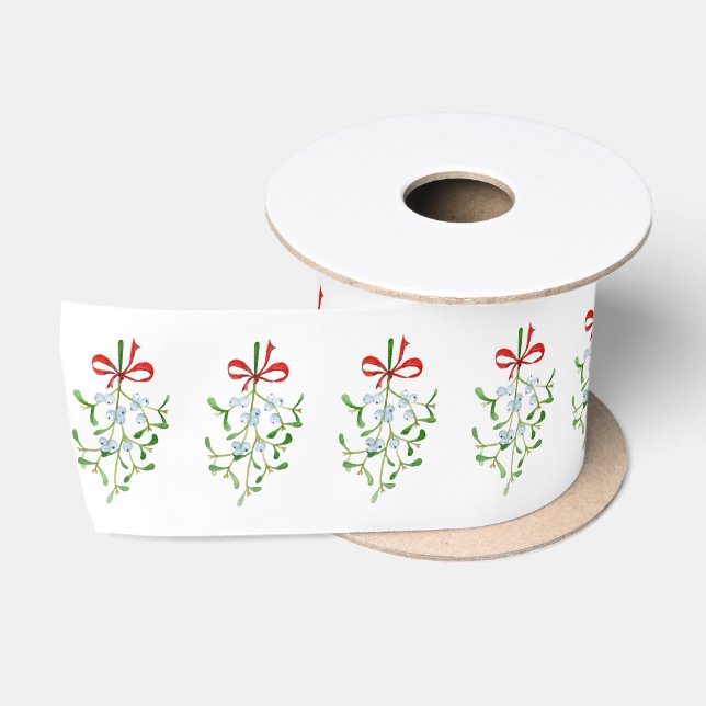 Elegant Christmas Mistletoe Pattern  Satin Ribbon (Spool)