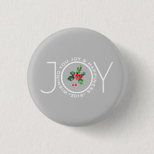 Elegant Christmas Mistletoe & Text Joy Template 1 Inch Round Button