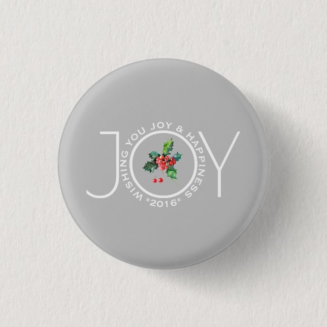 Elegant Christmas Mistletoe & Text Joy Template 1 Inch Round Button (Front)