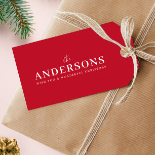 Elegant Christmas Modern Minimal Bright Red Name Gift Tags