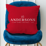 Elegant Christmas | Modern Stylish Red Large Name Throw Pillow<br><div class="desc">A stylish modern pillow with your surname featured in classic typography paired with handwritten script in white over a gorgeous bright red colour. An elegant,  minimal design to stand out from the crowd this christmas season!</div>