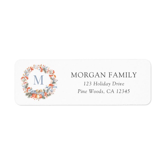 Elegant Christmas Monogram Wreath Return Address (Devant)