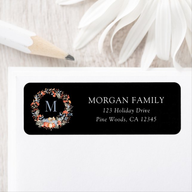 Elegant Christmas Monogram Wreath Return Address (En situation)