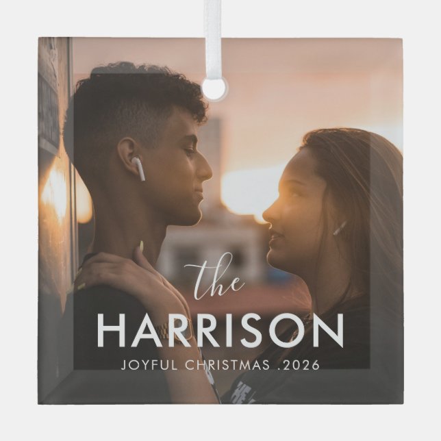 Elegant Christmas Mr & Mrs Photo Glass Ornament (Front)