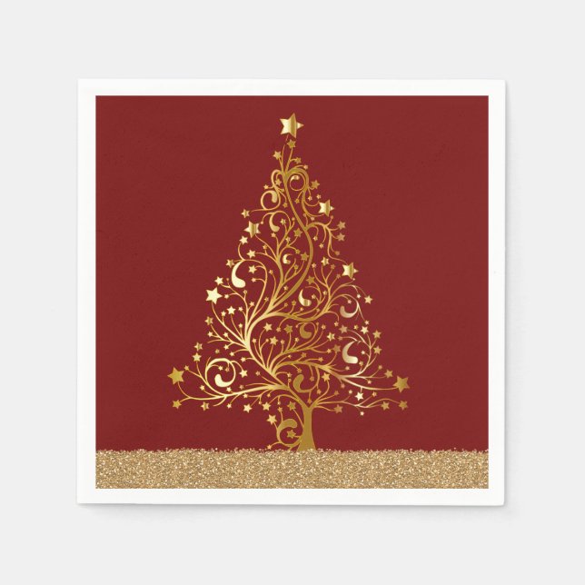 Elegant Christmas New Years Red Gold Glitter Napkin (Front)