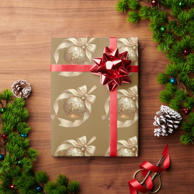 Elegant Christmas Ornament Beige and Brown Wrapping Paper (Holiday Gift)
