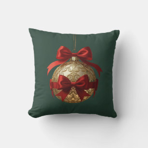 Elegant Christmas Ornament Beige and Red Throw Pillow