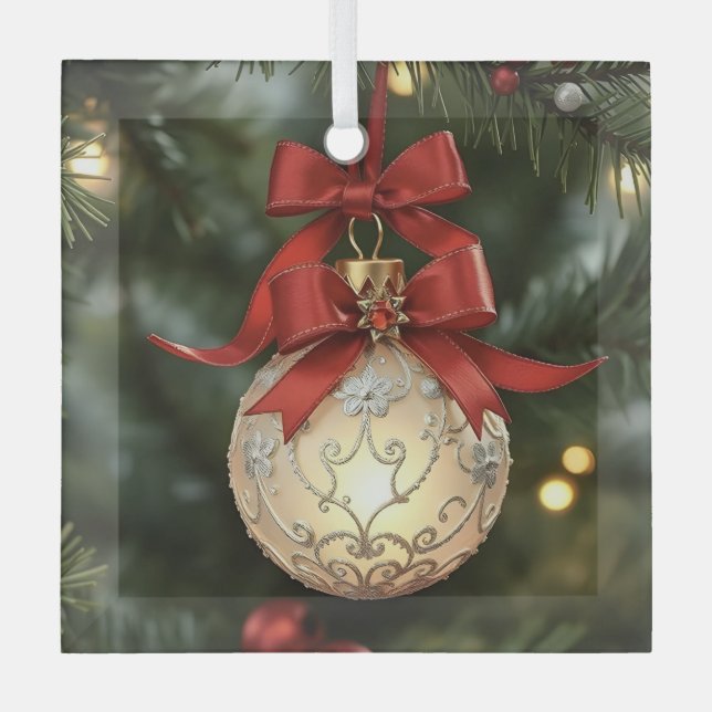 Elegant Christmas Ornament Collection with Red Bow (Front)