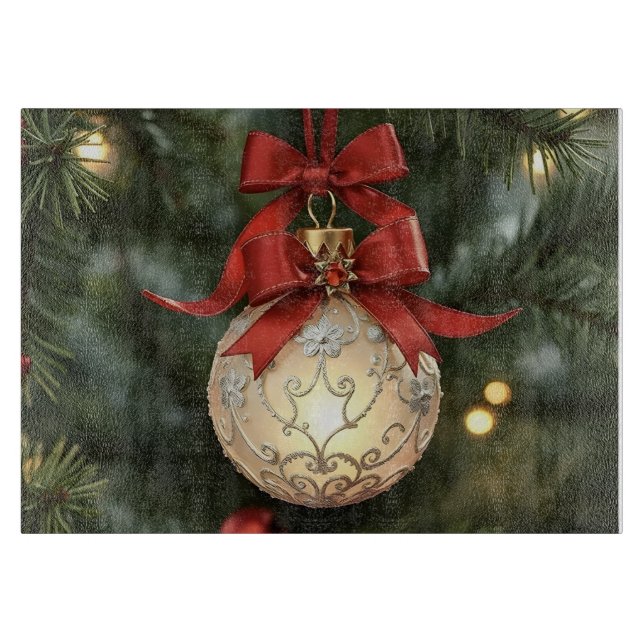 Elegant Christmas Ornament Collection with Red Bow Cutting Board (Front)