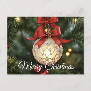 Elegant Christmas Ornament Collection with Red Bow Holiday Postcard