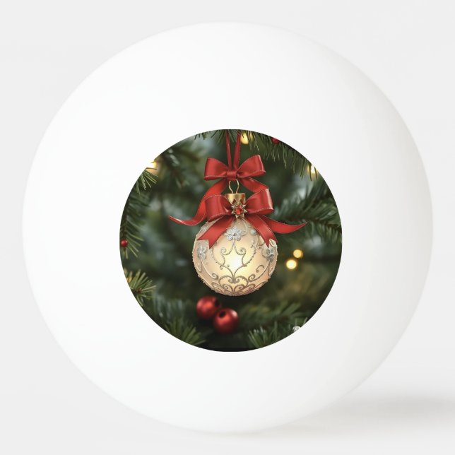 Elegant Christmas Ornament Collection with Red Bow Ping Pong Ball (Front)