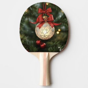 Elegant Christmas Ornament Collection with Red Bow Ping Pong Paddle