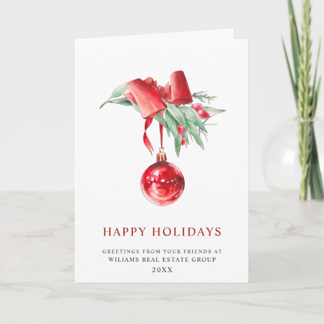 Elegant Christmas Ornament Corporate Greeting Holiday Card (Front)