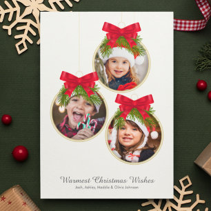 Elegant Christmas Ornament Three Photo Holiday Card