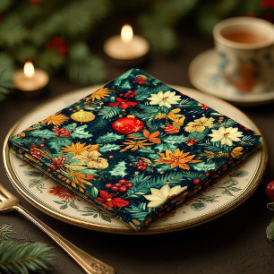 Elegant Christmas Ornaments and Foliage Dinner Napkin