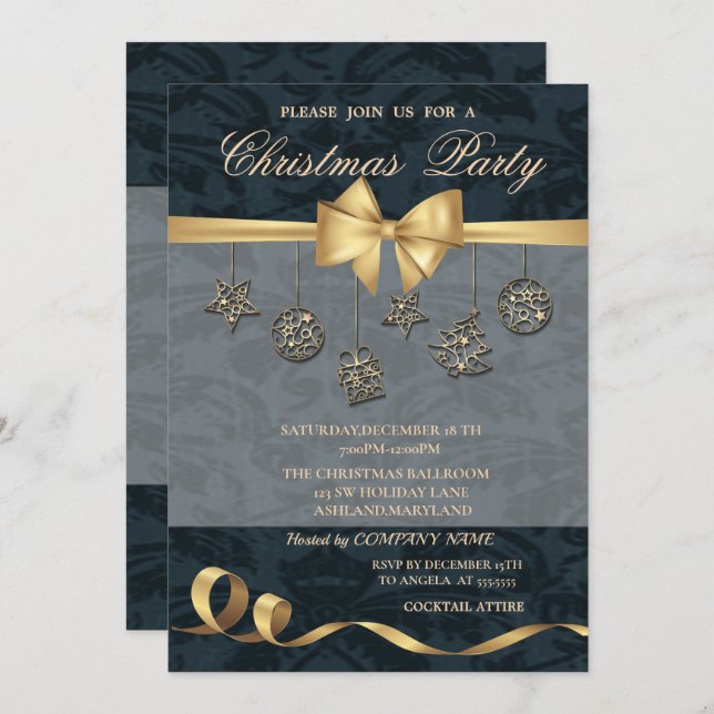 Elegant Christmas Ornaments ,Bow,Christmas Party Invitation (Front/Back)