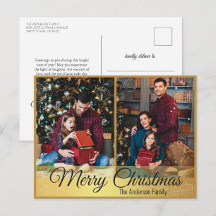 Elegant Christmas Ornaments Gold Frame 2 Photo Holiday Postcard