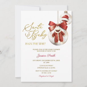 Elegant Christmas Ornaments Gold Santa Baby Shower Invitation