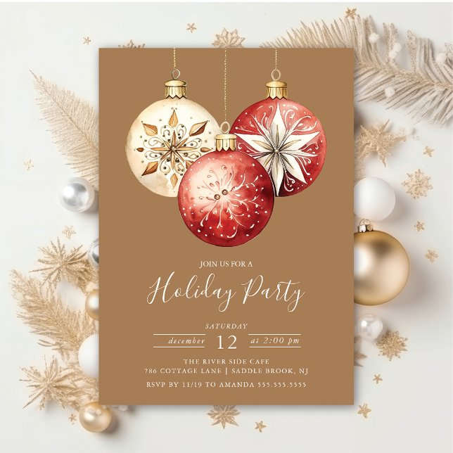 Elegant Christmas Ornaments Holiday Party Invitation (Creator Uploaded)