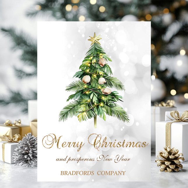 Elegant Christmas Palm Tree Seashells Bokeh  Holiday Card (Creator Uploaded)