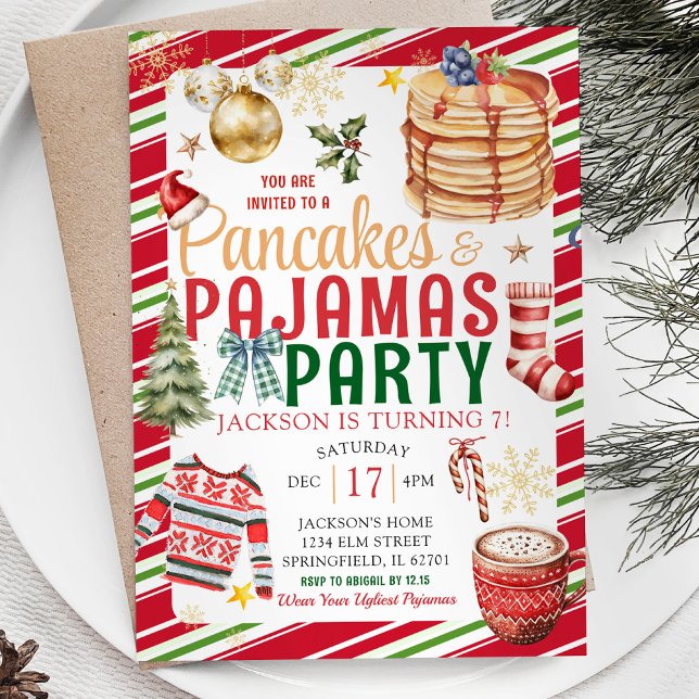 Elegant Christmas Pancake Pyjamas Holiday Birthday Invitation (Creator Uploaded)