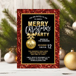 Elegant Christmas PARTY Black Gold Red Glitter Invitation<br><div class="desc">Impress all of your guests with these gorgeous turquoise red Christmas party invitations.   Faux glitter background with gold bauble ornament and bow.  Faux gold foil letters with white.  Personalize them by adding your information.  Perfect for corporate,  office,  house dinner party.  Get matching items. Contact designer for other variations.</div>