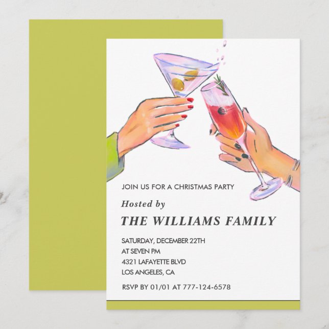 Elegant Christmas Party  Cocktail Party Invitation (Front/Back)