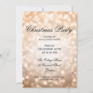 Elegant Christmas Party Copper Glitter Lights Invitation