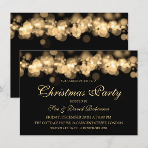 Elegant Christmas Party Gold Bokeh Lights Invitation