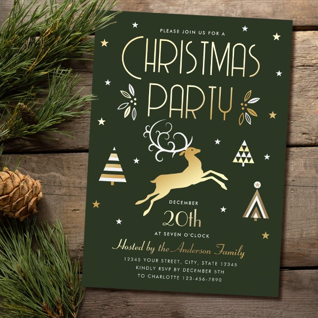 Elegant Christmas Party Green Gold Foil Invitation (Creator Uploaded)