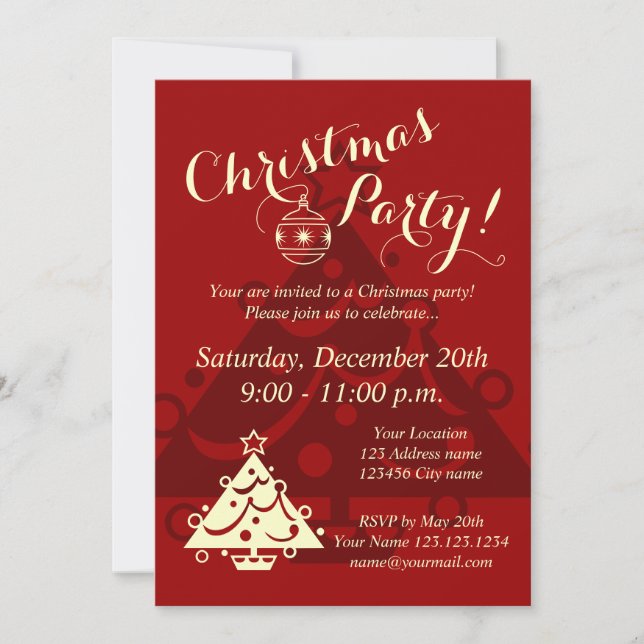 Elegant Christmas party invitations | Red and ecru (Front)