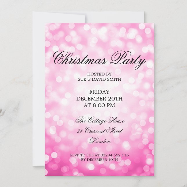Elegant Christmas Party Pink Glitter Lights Invitation (Front)