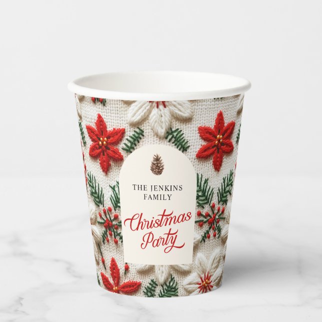 Elegant Christmas Party Red Floral Paper cup (Front)