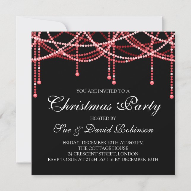 Elegant Christmas Party Red String Lights Invitation (Front)