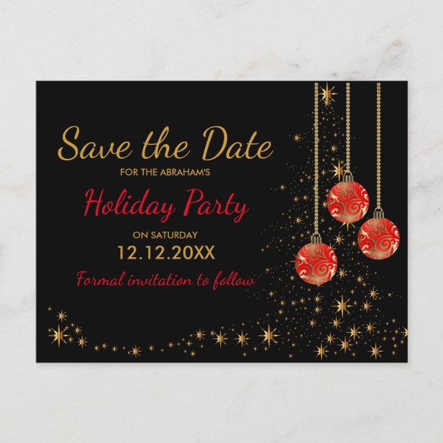 Elegant Christmas Party Save the Date Announcement Postcard (Front)