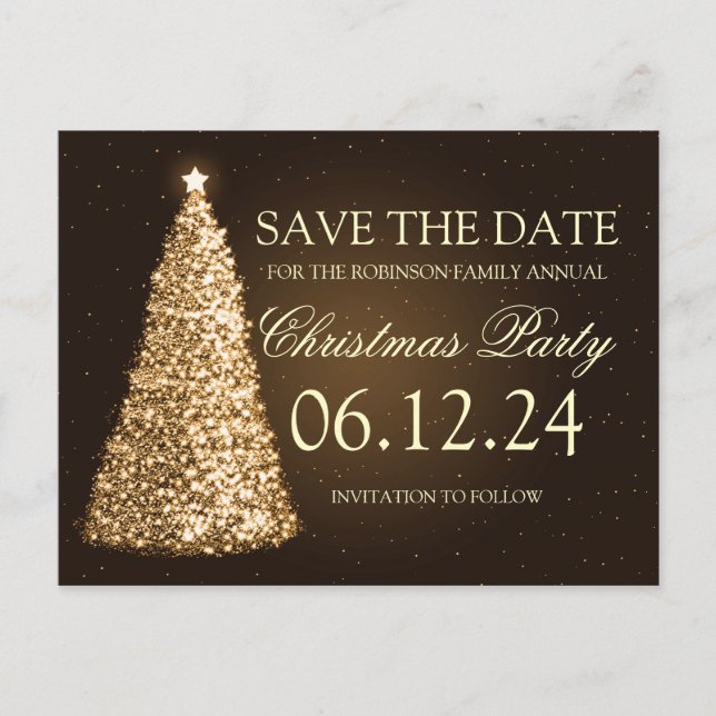 Elegant Christmas Party Save The Date Gold Brown Announcement Postcard (Front)