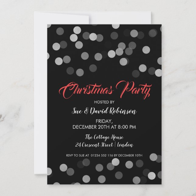 Elegant Christmas Party Silver Confetti Invitation (Front)