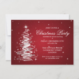 Elegant Christmas Party Sparkling Tree Red Invitation