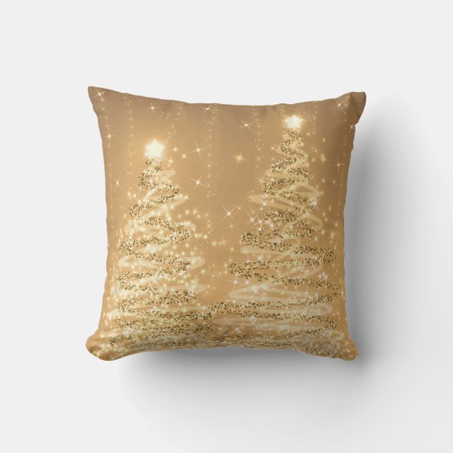 Elegant Christmas Party Sparkling Trees Copper Throw Pillow (Front)