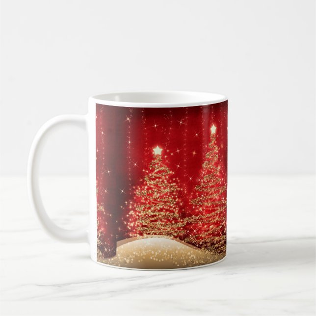 Elegant Christmas Party Sparkling Trees Red  Coffee Mug (Left)