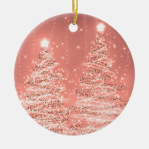 Elegant Christmas Party Sparkling Trees Rose Gold  Ceramic Ornament