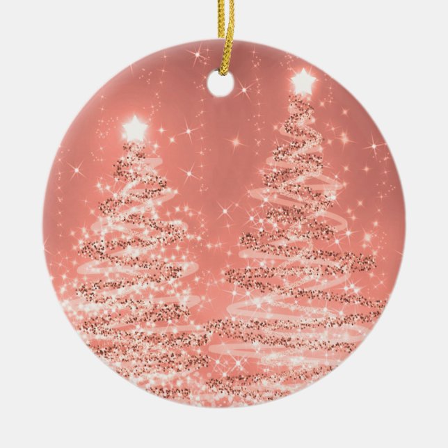 Elegant Christmas Party Sparkling Trees Rose Gold  Ceramic Ornament (Front)