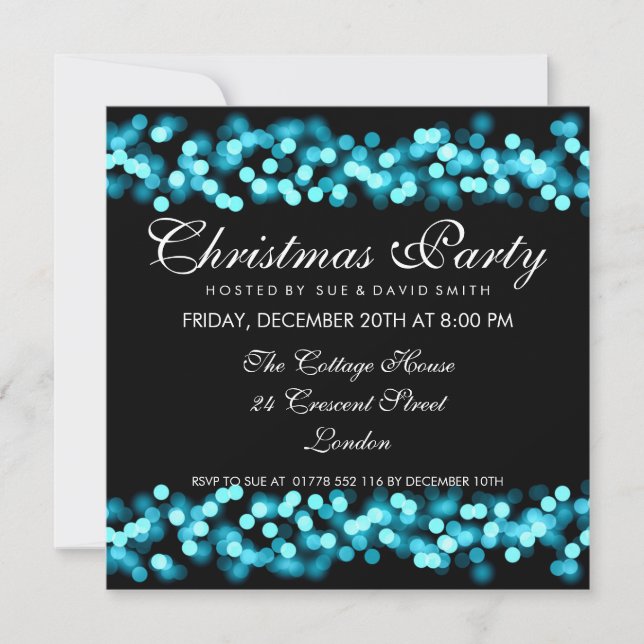 Elegant Christmas Party Turquoise Hollywood Glam Invitation (Front)