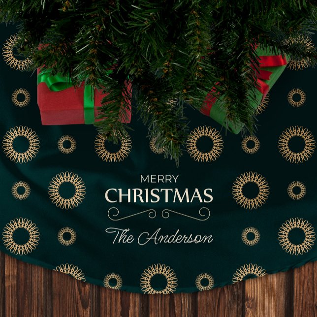 Elegant Christmas Pattern Abstract Gold Floral Brushed Polyester Tree Skirt (Creator Uploaded)