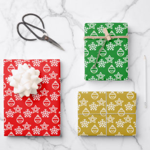 Elegant Christmas Pattern on Green, Red & Golden Wrapping Paper Sheet