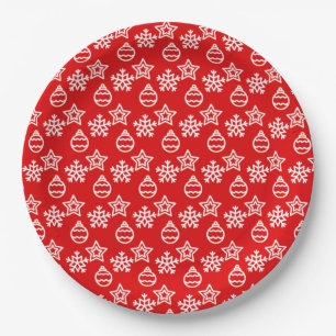 Elegant Christmas Pattern on Red Paper Plate