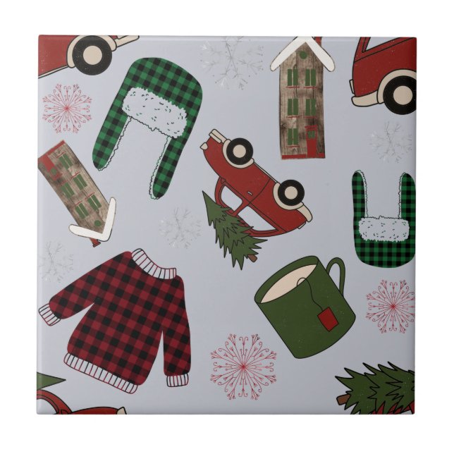 Elegant Christmas Pattern  Tile (Front)