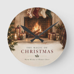 Elegant Christmas Personalized Family Stockings Round Clock