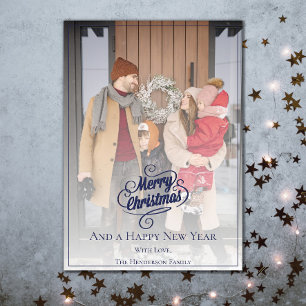 Elegant Christmas Photo   Blue Holiday Card