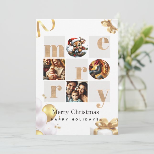 Elegant Christmas Photo Card with Pine Branch Deta (Standing Front)